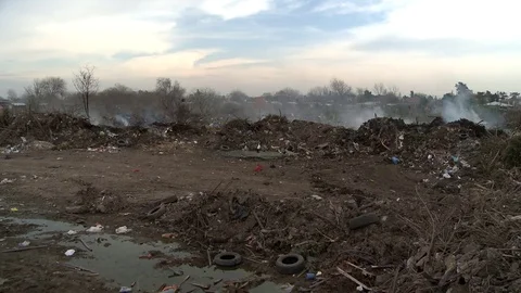 Trash in the garbage dump Video stock 81006737