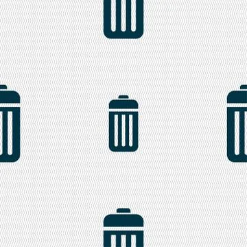 The trash icon sign. Seamless pattern with geometric texture. Stock Illustration