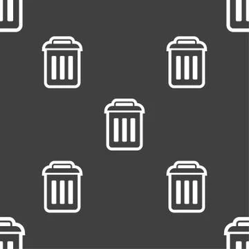 The trash icon sign. Seamless pattern on a gray background. Illustrazione stock