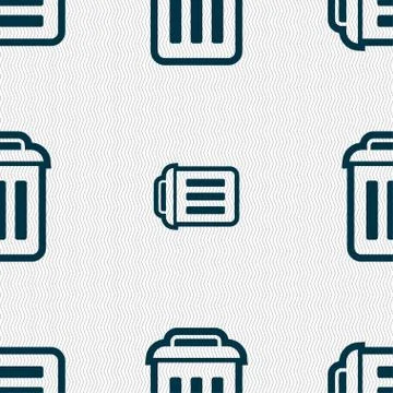 The trash icon sign. Seamless pattern with geometric texture. Illustrazione stock