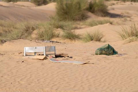 Trash left behind in the desert Stock Photos