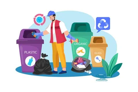 Trash Management Illustration concept. A flat illustration isolated on whit.. Ilustración de archivo
