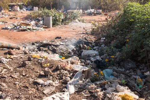 Trash mostly cardboard and plastic bottles that homeless people pick up Stock Photos