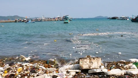Trash, plastic, garbage, bottle... on the beach Stock Footage 94590359
