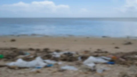 Trash, plastic, garbage, bottle... environmental pollution on the beach Stock Footage 109275636