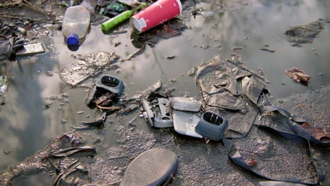 Trash in Puddle. Stock Footage 234241809