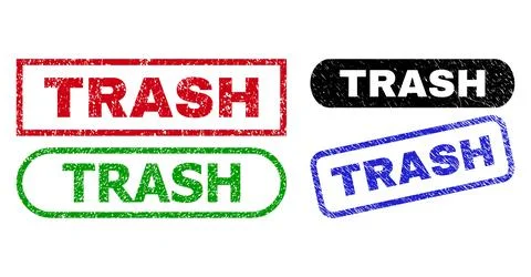 TRASH Rectangle Stamps with Grunge Texture Stock Illustration
