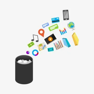Trash Recycle Bin Garbage Illustration. Deleting document or file. Stock Illustration