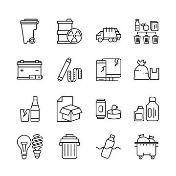 Trash Related Icon Set. Stock Illustration