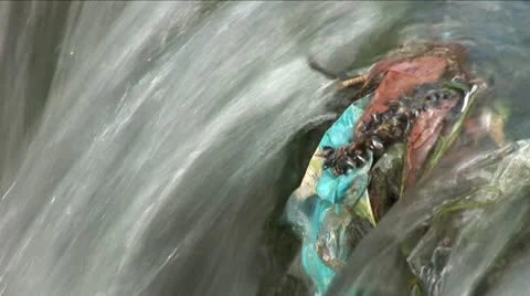 Trash in river Stockbeeldmateriaal 11292068