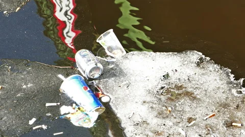 Trash in the River Stock Footage 51662208