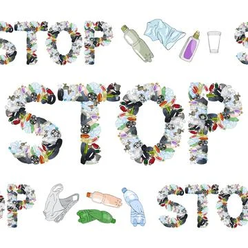 Trash seamless pattern with sorted garbage isolated on white Stock Illustration