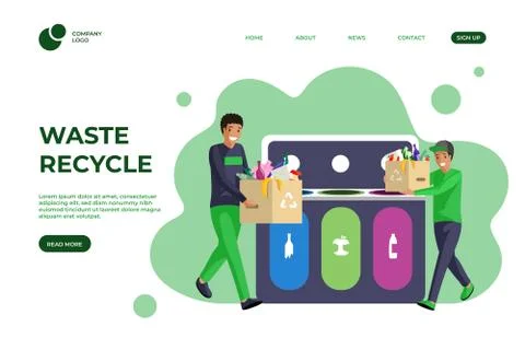 Trash sorting flat landing page template. Waste management, garbage reducing Stock Illustration
