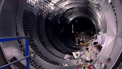 Trash sorting machine working at a trash recycling plant Video stock 72705456