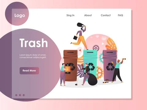 Trash vector website landing page design template Stock Illustration