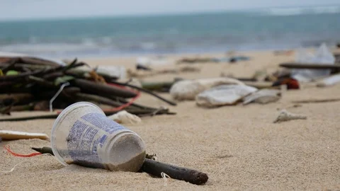 Trash washed up on the beaches of Thailand Stock Footage 122688905