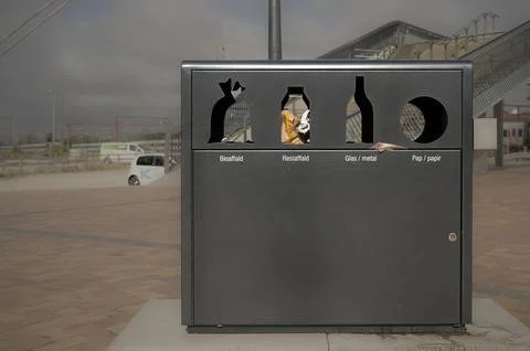Trashcan for sorting litter in different holes Stock Photos