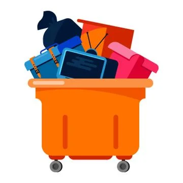 Trashcan vector bin recycle electronic waste garbage illustration. rubbish Stock Illustration