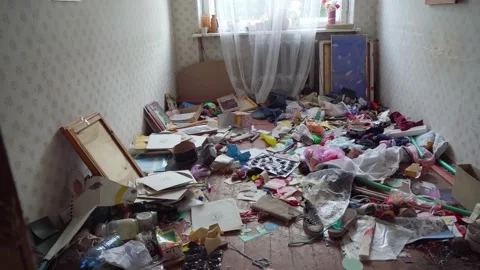 Trashed Room In an Abandoned Apartment Building in Detroit Stock Footage 153098222