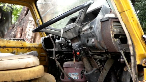 Trashed truck cab Stock Footage 68757608