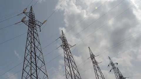 Trasmission of electrical power, sky, clouds Stock Footage 41915061