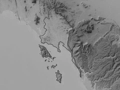 Trat, Thailand. Grayscale elevation map with lakes and rivers イラスト素材