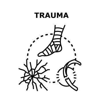Trauma concept with injured foot bone and cracked glass Illustrazione stock