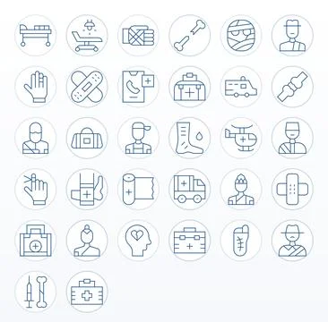 Trauma Vector Graphics featuring 32 Thin Line Pixel Aligned Retina Ready De.. Stock Illustration