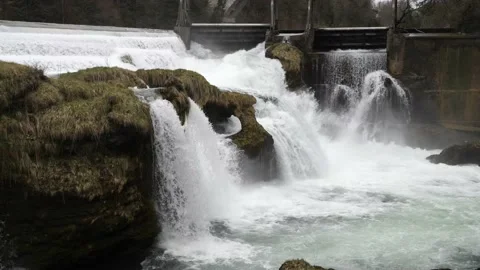 Traunfall waterfall on a cold winter day Stockbeeldmateriaal 219692639