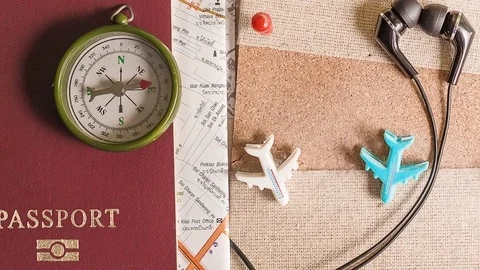 The Travel accessories costumes for the trip footage camera movement Stock Footage