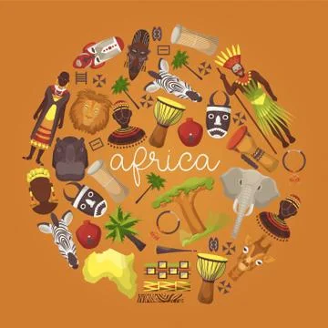 Travel Africa round pattern vector illustration. Wild animals auch as animals Illustrazione stock
