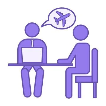 Travel Agent Colored Icon. Vector Icon of Sitting Client, Travel Agent with.. Stock Illustration