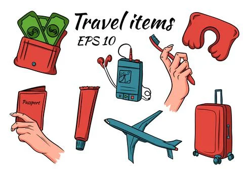 Travel and camping items. Vector set Stock Illustration