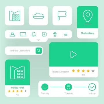 Travel App UI Elements Kit Green Theme Stock Illustration