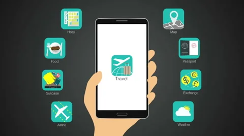 Travel application function for smart phone,mobile Stock Footage 59184763