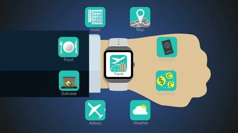 Travel application function for smart watch,mobile watch(included alpha) Stock Footage 59188166