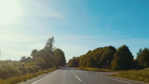 Travel around Europe by car. Mounted camera, back view. Camera view of drivin Stock Footage