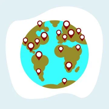 Travel around world map pointers earth globe navigation concept white background Stock Illustration