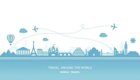 Travel around the world vector flat illustration Illustrazione stock