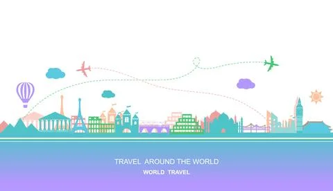 Travel around the world vector flat illustration Illustrazione stock