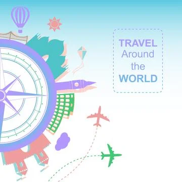 Travel around the world vector flat illustration Stock Illustration