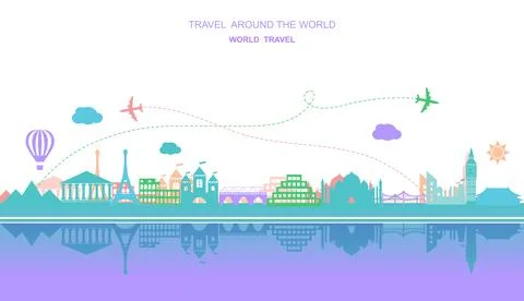 Travel around the world vector flat illustration 스톡 일러스트