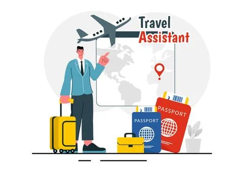 Travel Assistant Vector Illustration for Help and Facilitate Tourists in Pl.. Stock Illustration