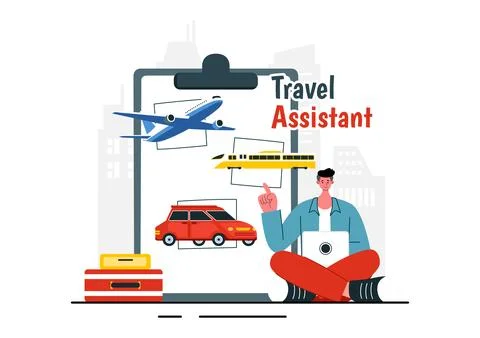 Travel Assistant Vector Illustration for Help and Facilitate Tourists in Pl.. Stock Illustration