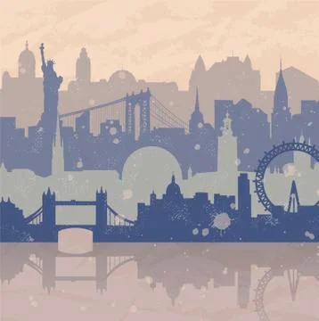Travel Background with different cities Stock Illustration