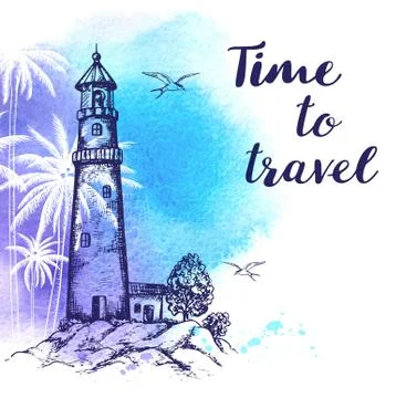 Travel background with lighthouse Stock Illustration