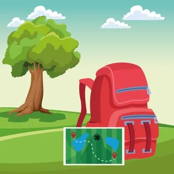 Travel backpack with adventure map Illustrazione stock