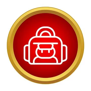 Travel backpack flat line icon on red circle Stock Illustration