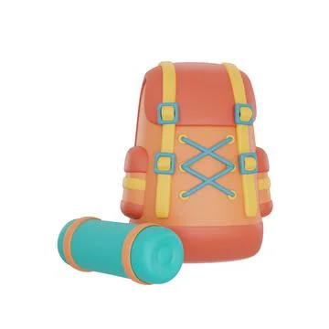 Travel backpack isolated on light background,Camping equipment,summer camp co Stock Illustration
