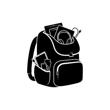 Travel backpack with tech gear remote work digital nomad icon 库存插图